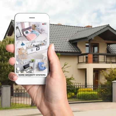 Flint vivint phone display of cctv live feed in front of a house